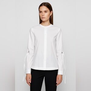 Hugo Boss Erilia Long Sleeve White Button-Up Blouse Top